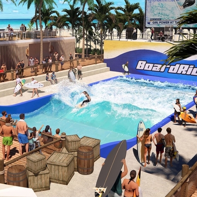Zwei Surfer Flowrider-Wasser-Fahrneue Wasser-Anziehungskräfte für entlastet