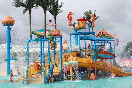Small Interactive Water House with Hand-laid Fiberglass Flume and Hot-dip Galvanized Steel Structure for Water Park Equipment