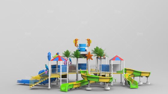 Small Interactive Water House with Hand-laid Fiberglass Flume and Hot-dip Galvanized Steel Structure for Water Park Equipment
