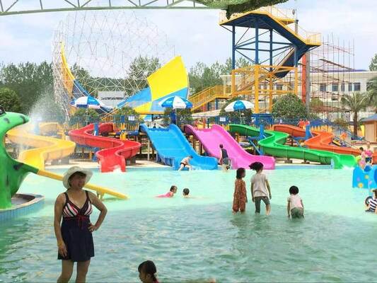 Kids Slide Group - Multi-Lane Fiberglass Water Slides with Low Platform and Non-Slip Steps for Safe Play