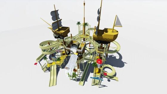 Piratenschiff-Wasserspielkonstruktion mit riesigem Kippbecken und Glasfaserkonstruktion für Kinder Wasserpark-Ausrüstung